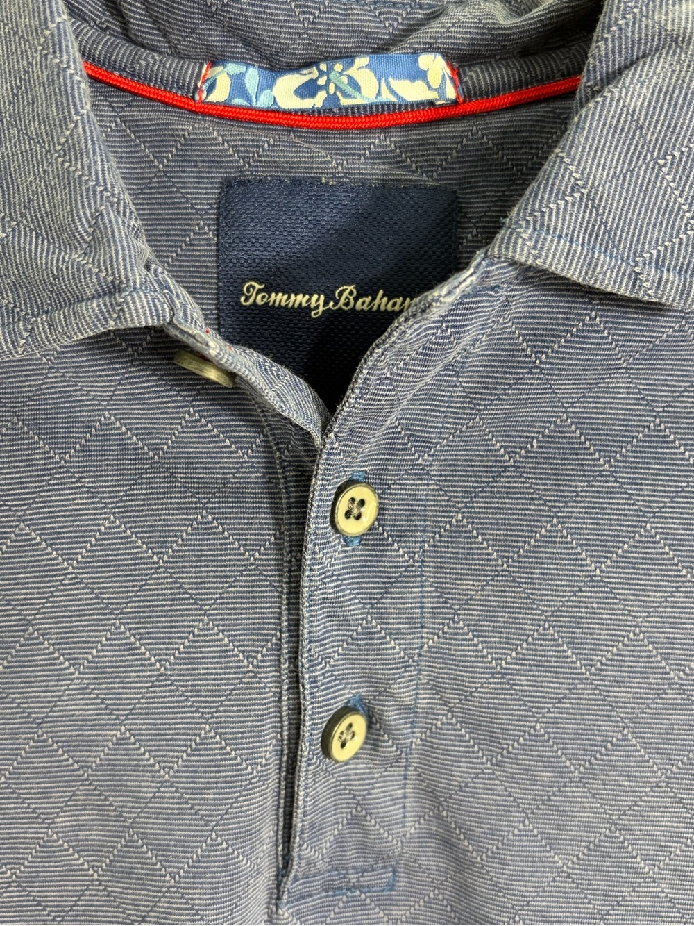 Tommy Bahama Cotton/Silk Blue Grey Geometric Polo Shirt (M)